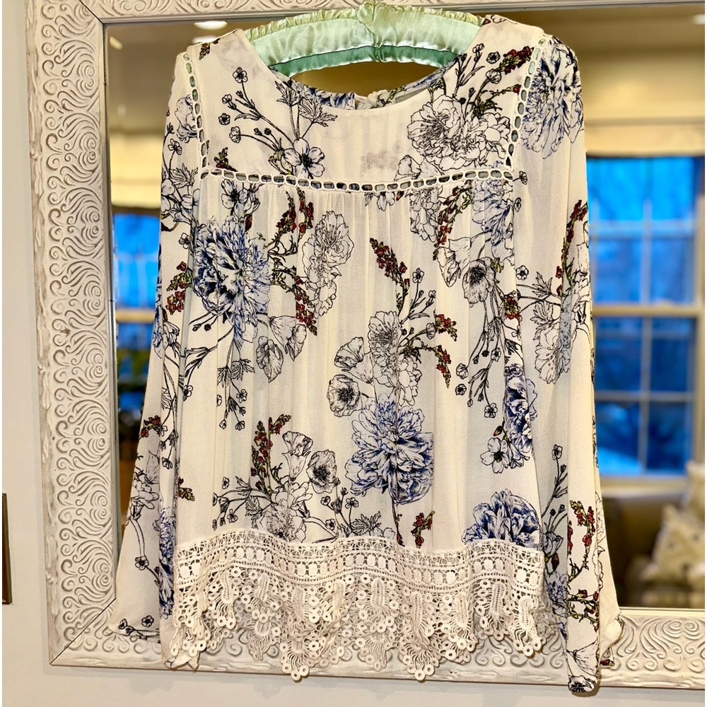 Anthropologie Maeve Flowy Floral Lace Top - S